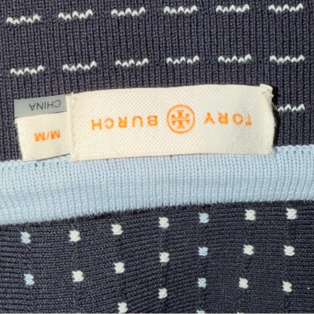 tory burch mini geo stitch sleeveless dress blue and white dot medium M - Picture 7 of 7